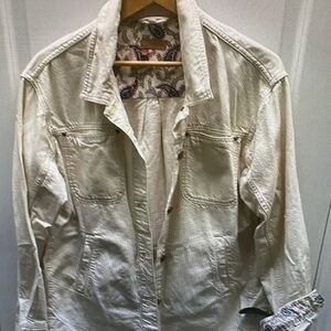 Anthropologie Cream Jean Jacket with Printed Lining